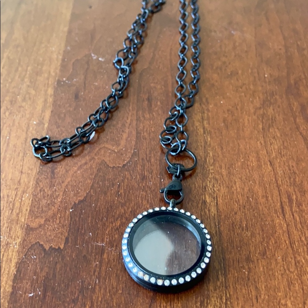 Origami owl black locket with black 32” chain